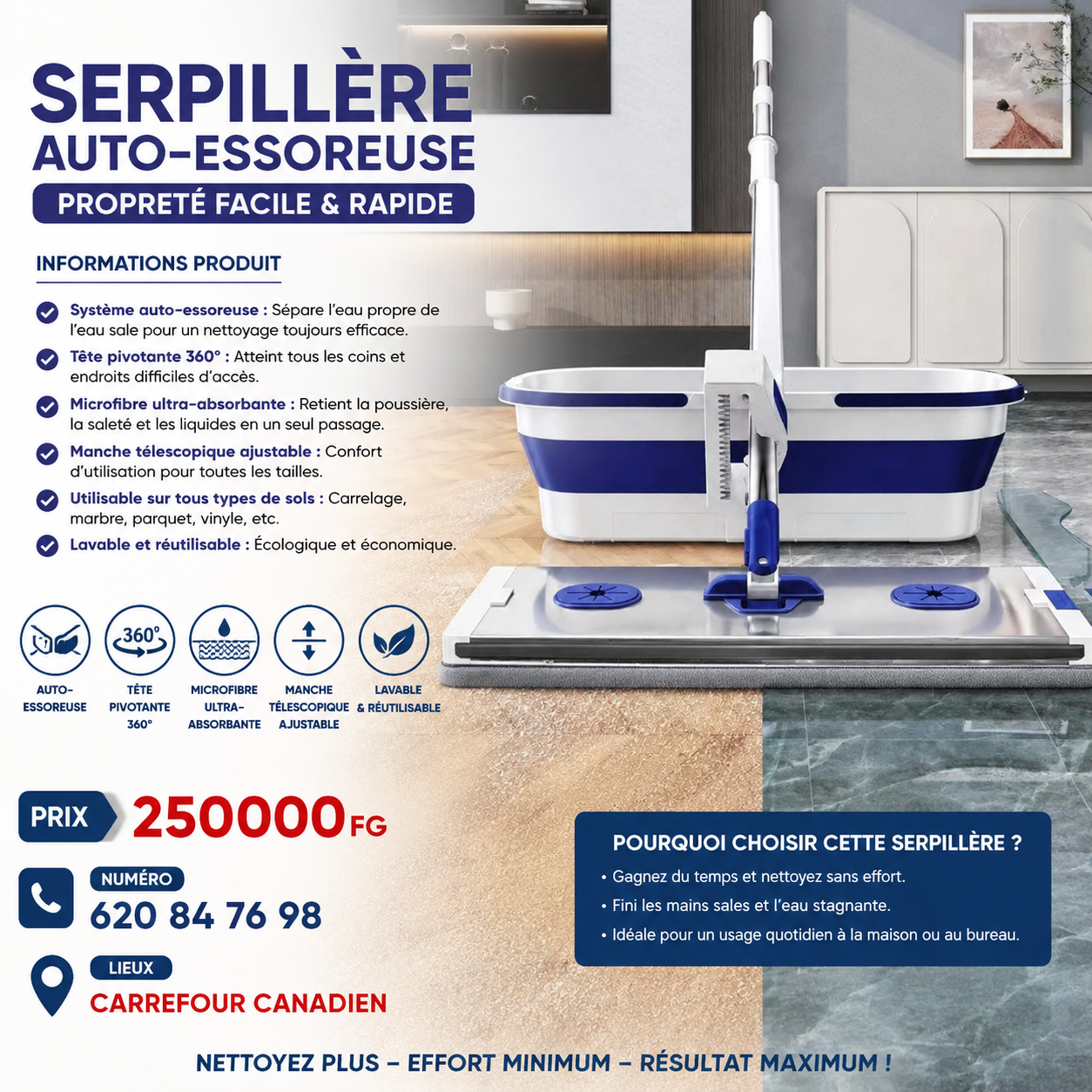 Serpillère Auto-Essoreuse Ultra Plate